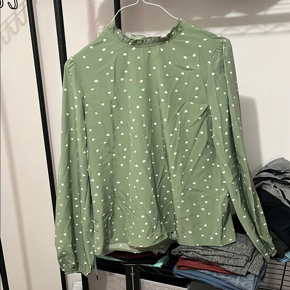 SHEIN Green Boxy Long Sleeve Blouse